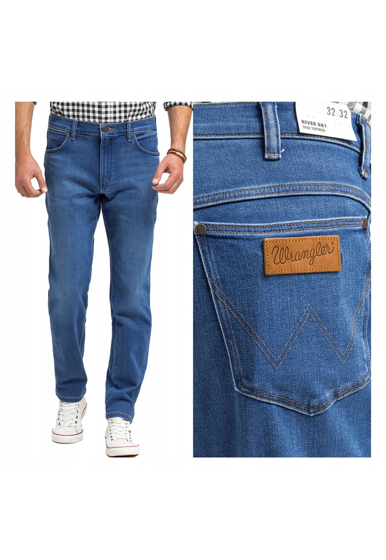 Blugi Barbati - River - Straight Fit - Talie Inalta - Fermoar - Lungi - 5 Buzunare - Bumbac - Albastru - Albastru