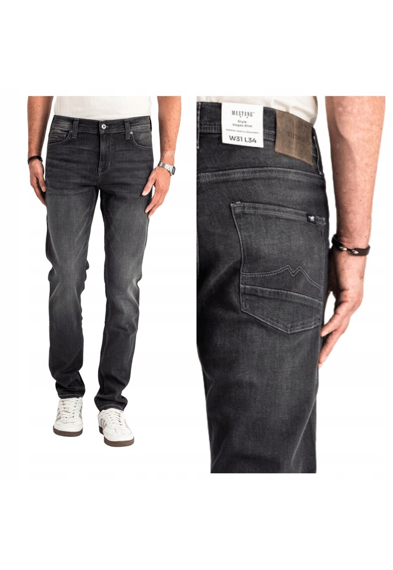 Blugi Barbati - Vegas Slim - Slim Fit - Talie Medie - Fermoar - Lungi - 5 Buzunare - Bumbac - Negru - Negru