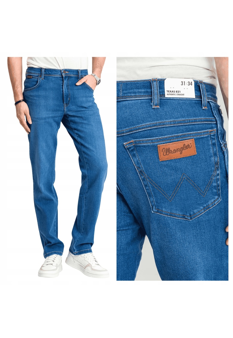 Blugi Barbati - Texas - Straight Fit - Talie Medie - Fermoar - Lungi - 5 Buzunare - Bumbac - Albastru - Albastru