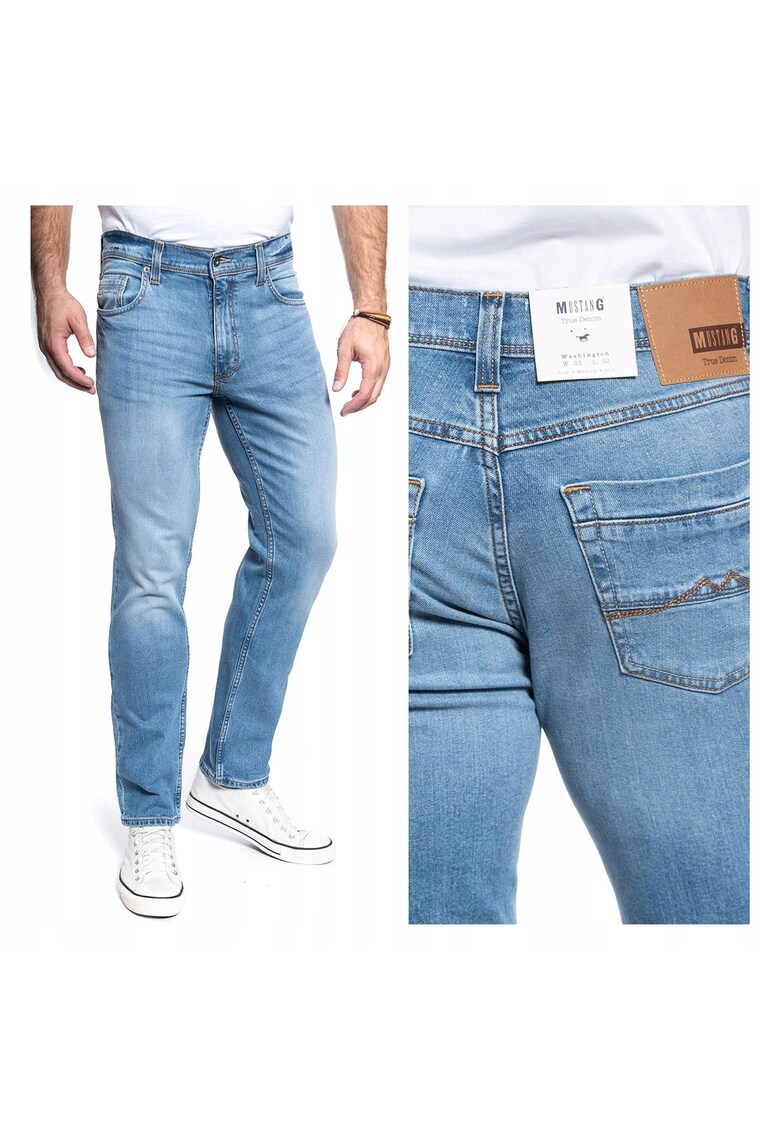 Blugi Barbati - Washington - Slim Fit - Talie Medie - Fermoar - Lungi - 5 Buzunare - Bumbac - Albastru - Albastru