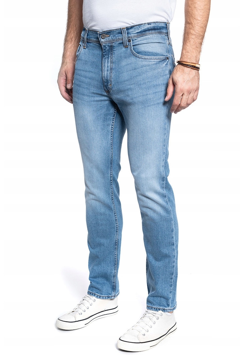 Blugi Barbati - Washington - Slim Fit - Talie Medie - Fermoar - Lungi - 5 Buzunare - Bumbac - Albastru - Albastru