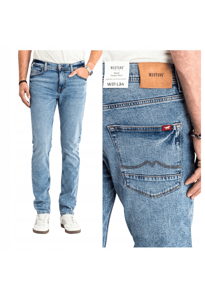Blugi Barbati - Vegas Slim - Slim Fit - Talie Medie - Fermoar - Lungi - 5 Buzunare - Bumbac - W33-L32 US - Albastru