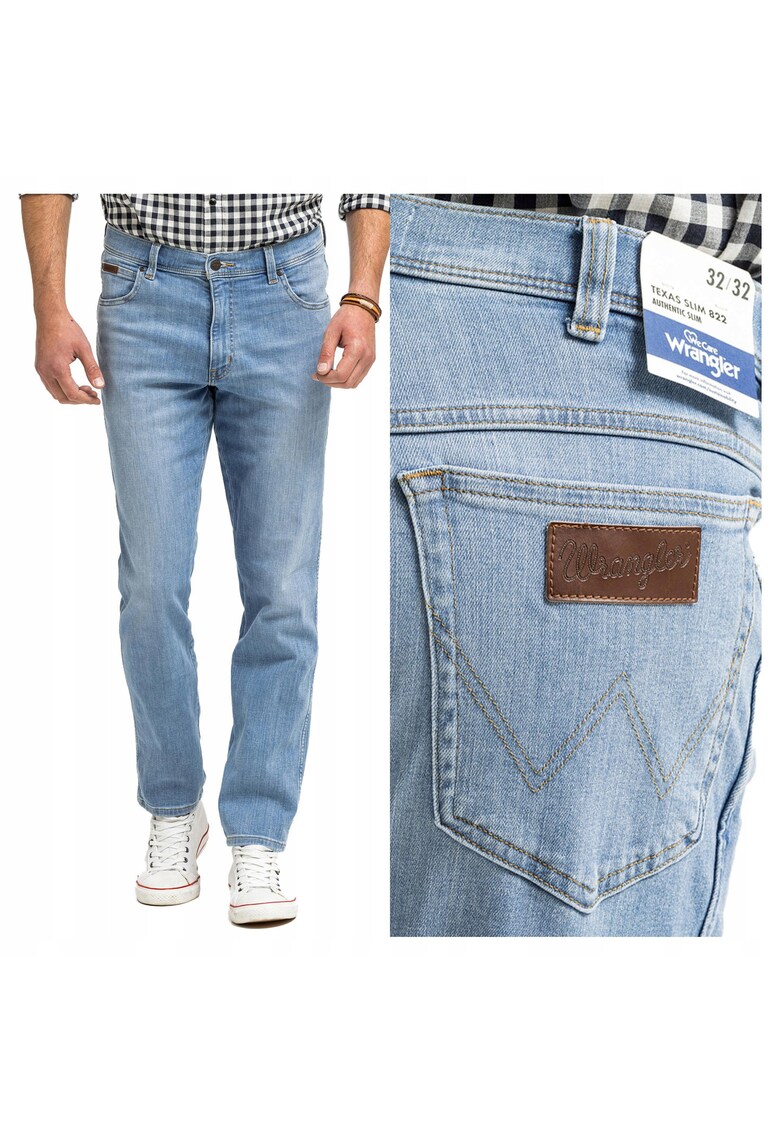 Blugi Barbati - Texas Slim - Slim Fit - Talie Medie - Fermoar - Lungi - 5 Buzunare - Bumbac - W34 L32 - Albastru - Albastru