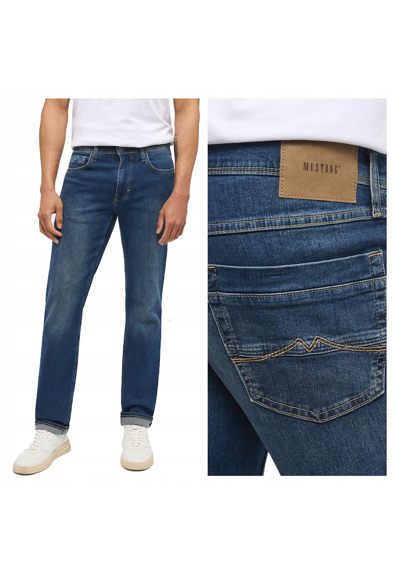 Blugi Barbati - Washington - Slim Fit - Talie Medie - Fermoar - Lugngi - 5 Buzunare - Bumbac - W33 L30 - Albastru - Albastru
