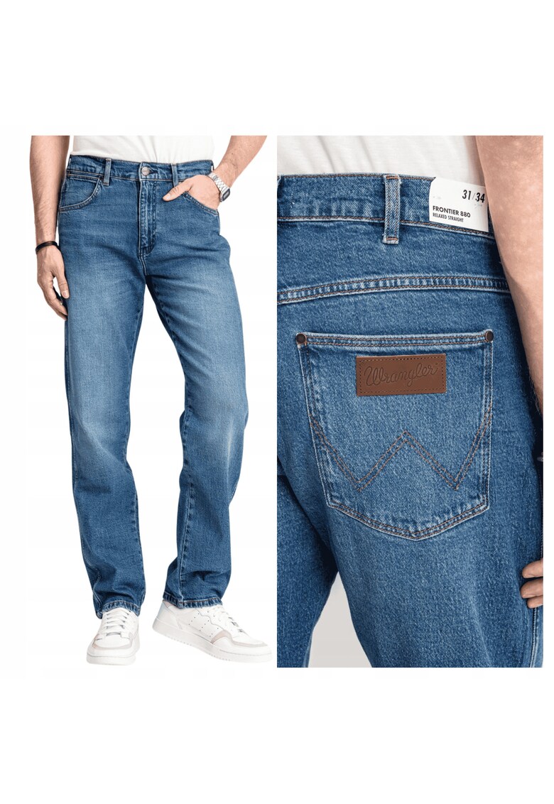 Blugi Barbati - Frontier - Straight Fit - Talie Medie - Fermoar - Lungi - 5 Buzunare - Bumbac - Albastru - Albastru