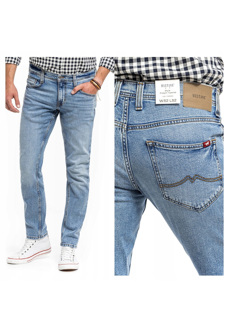 Blugi Barbati - Oregon Tapered - Slim Fit - Talie Joasa - Fermoar - Lungi - 5 Buzunare - Bumbac - Albastru - Albastru