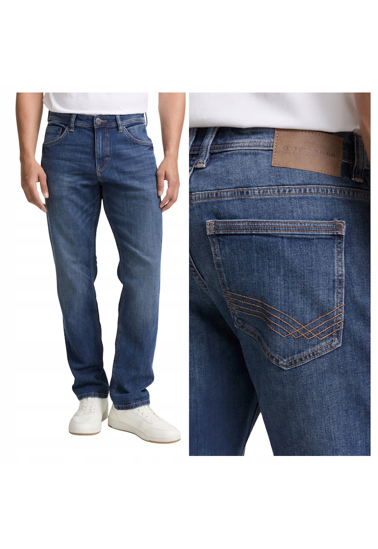 Blugi Barbati - Marvin - Straight Fit - Talie Medie - Fermoar - Lungi - 5 Buzunare - Bumbac - Albastru - Albastru