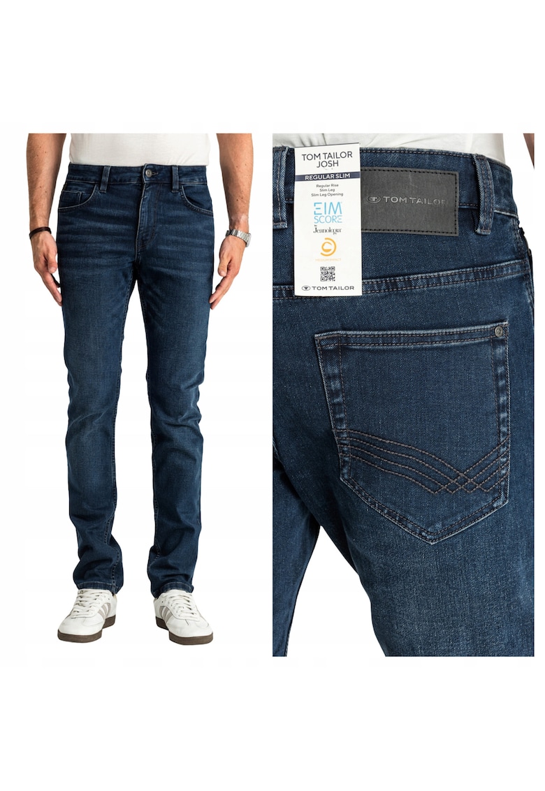 Blugi Barbati - Josh - Slim Fit - Talie Medie - Fermoar - Lungi - 5 Buzunare - Bumbac - L36 - Albastru