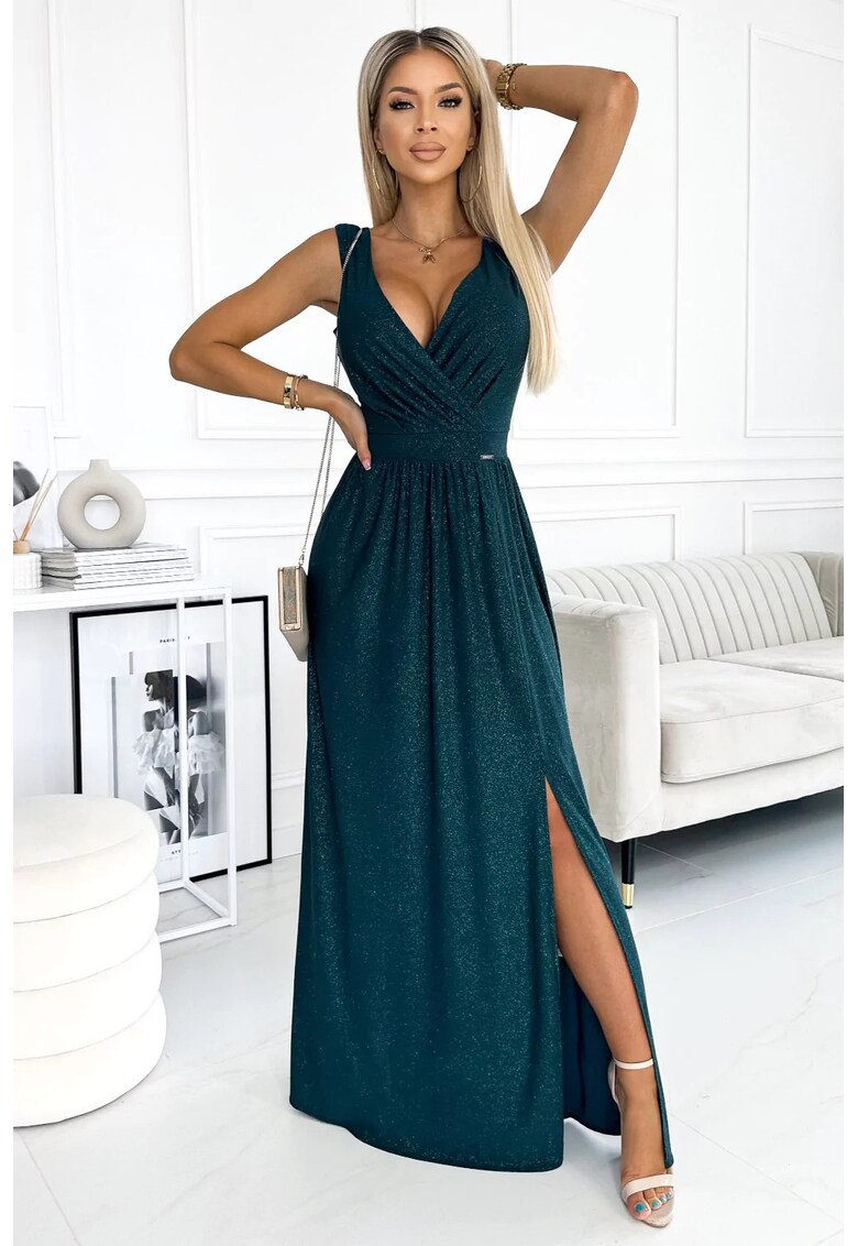 Rochie maxi cu decolteu si crapatura pe picior - Verde