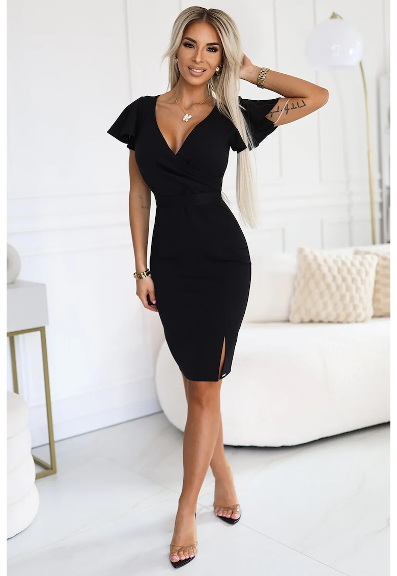 Rochie cu decolteu plic si maneci scurte - negru