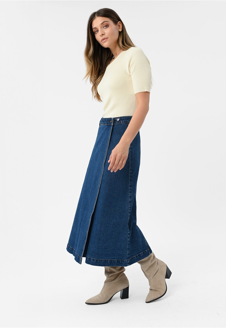 Fusta lunga evazata din denim - G-Avia - albastru inchis - Albastru inchis