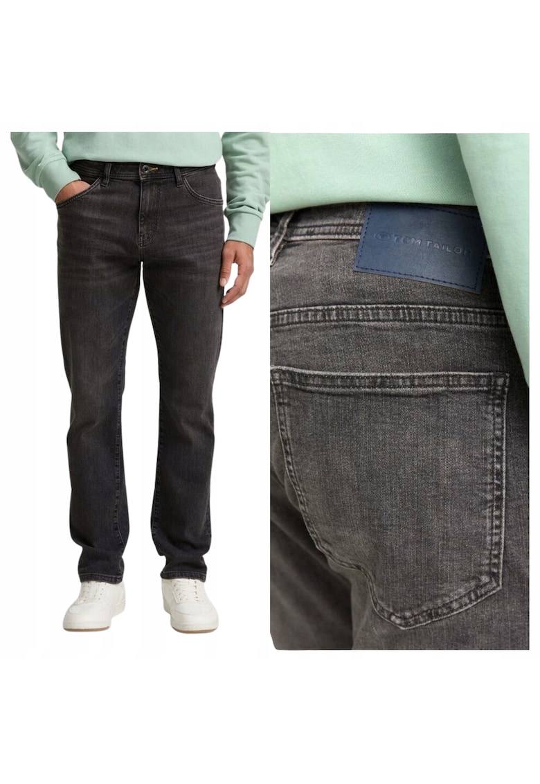 Blugi Barbati - Josh Regular - Straight Fit - Talie Joasa - Fermoar - Lungi - 5 Buzunare - Bumbac - Gri - Gri