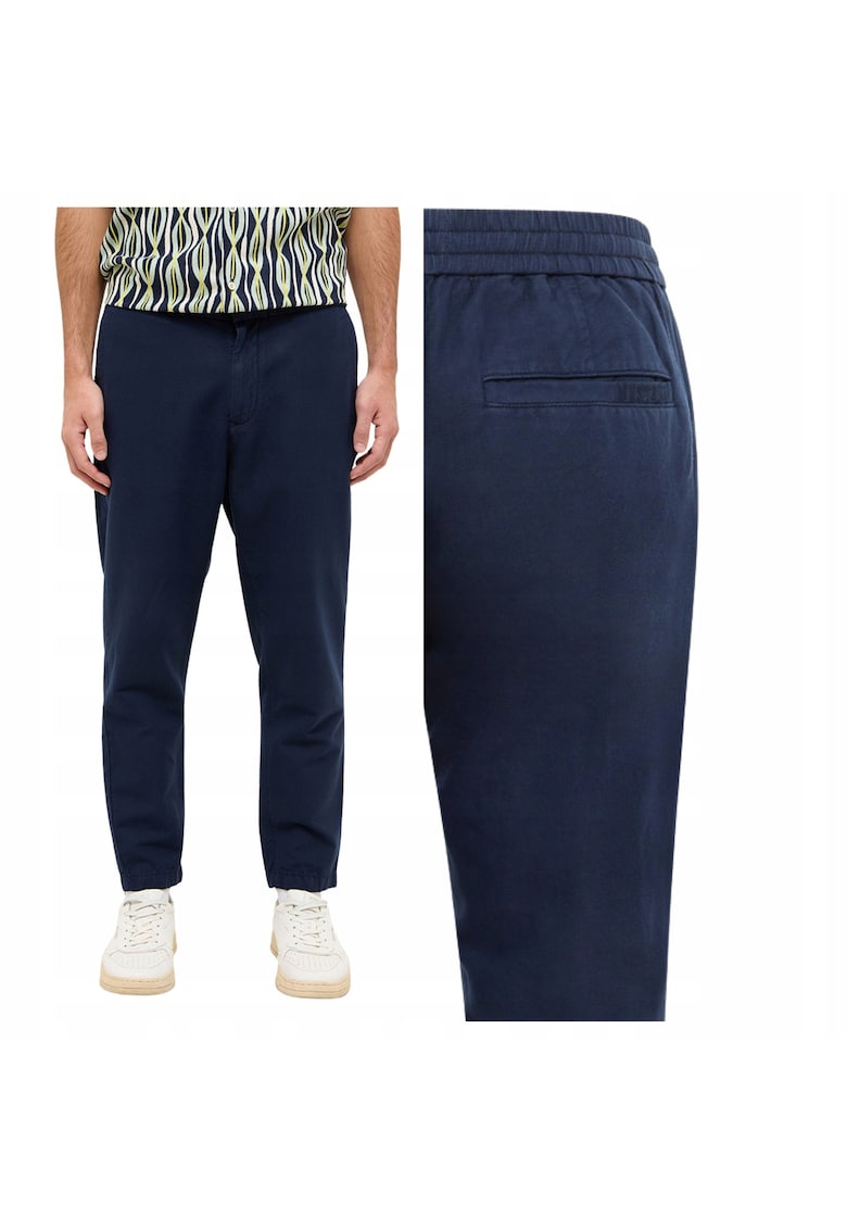Blugi Barbati - Milano Linen Jogger - Slim Fit - Talie Joasa - Fermoar - Lungi - 5 Buzunare - Bumbac - Albastru - Albastru