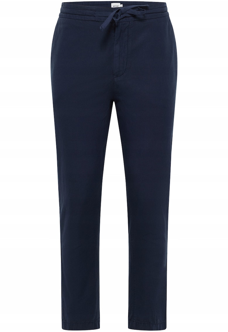 Blugi Barbati - Milano Linen Jogger - Slim Fit - Talie Joasa - Fermoar - Lungi - 5 Buzunare - Bumbac - Albastru - Albastru