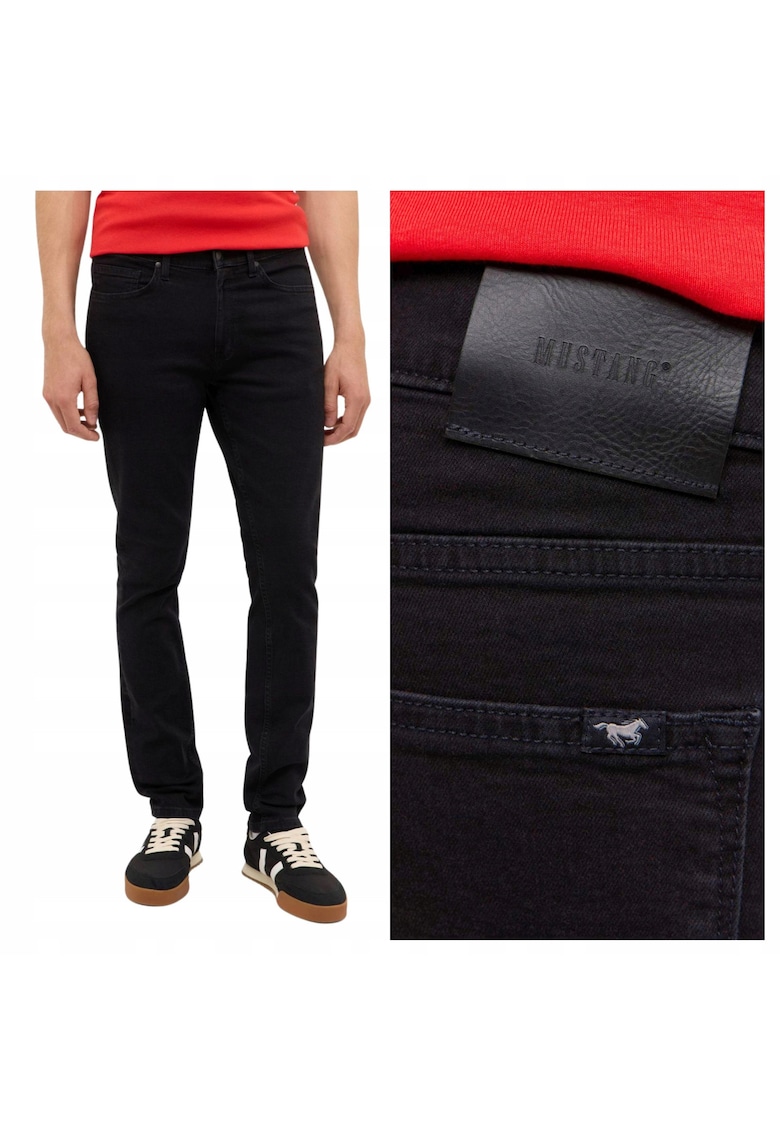 Blugi Barbati - Frisco Skinny - Slim Fit - Talie Medie - Fermoar - Lungi - 5 Buzunare - Bumbac - Negru - Negru