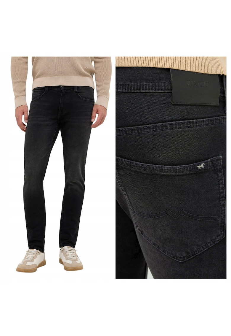 Blugi Barbati - Style Oregon Slim - Slim Fit - Talie Joasa - Fermoar - Lungi - 5 Buzunare - Bumbac - Negru - Negru