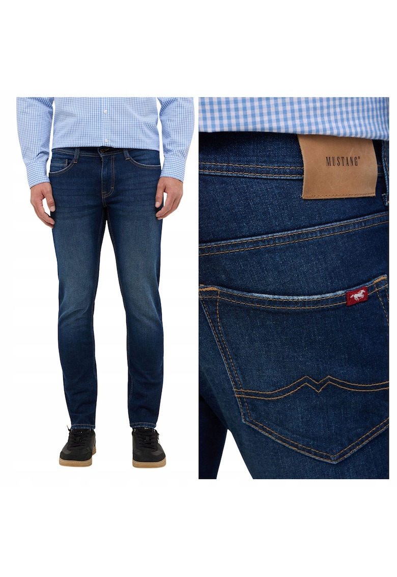 Blugi Barbati - Style Oregon Slim - Slim Fit - Talie Joasa - Fermoar - Lungi - 5 Buzunare - Bumbac - Albastru - Albastru