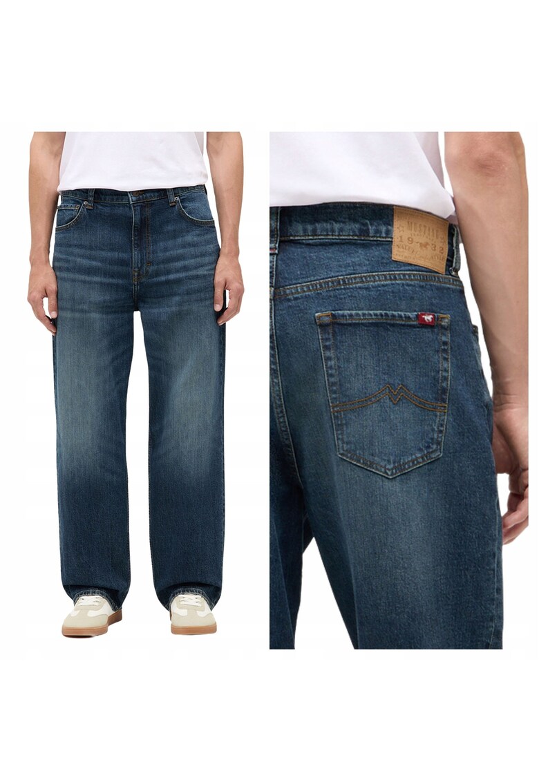Blugi Barbati - Style Vermont - Loose Fit - Talie Joasa - Fermoar - Lungi - 5 Buzunare - Bumbac - W32-L32 US - Albastru