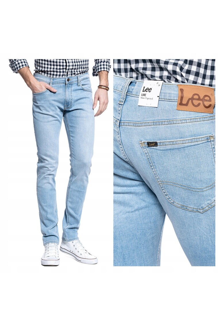 Blugi Barbati - Luke - Slim Fit - Talie Medie - Fermoar - Lungi - 5 Buzunare - Bumbac - W32 L32 - Albastru