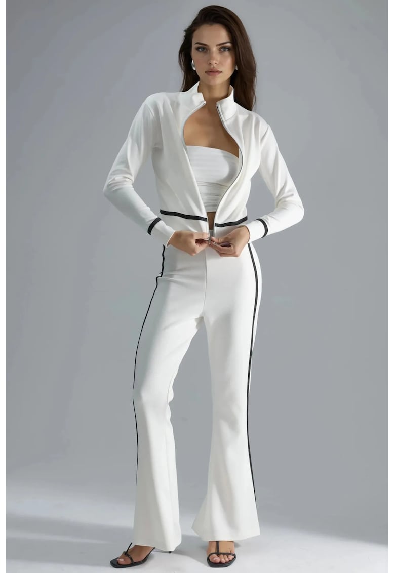 Compleu dama - din doua piese - dungi - alb - jerseu