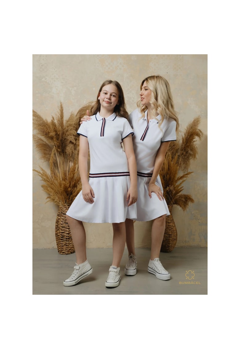 Rochie polo cu maneca scurta - pentru fetite - din bumbac - Alb