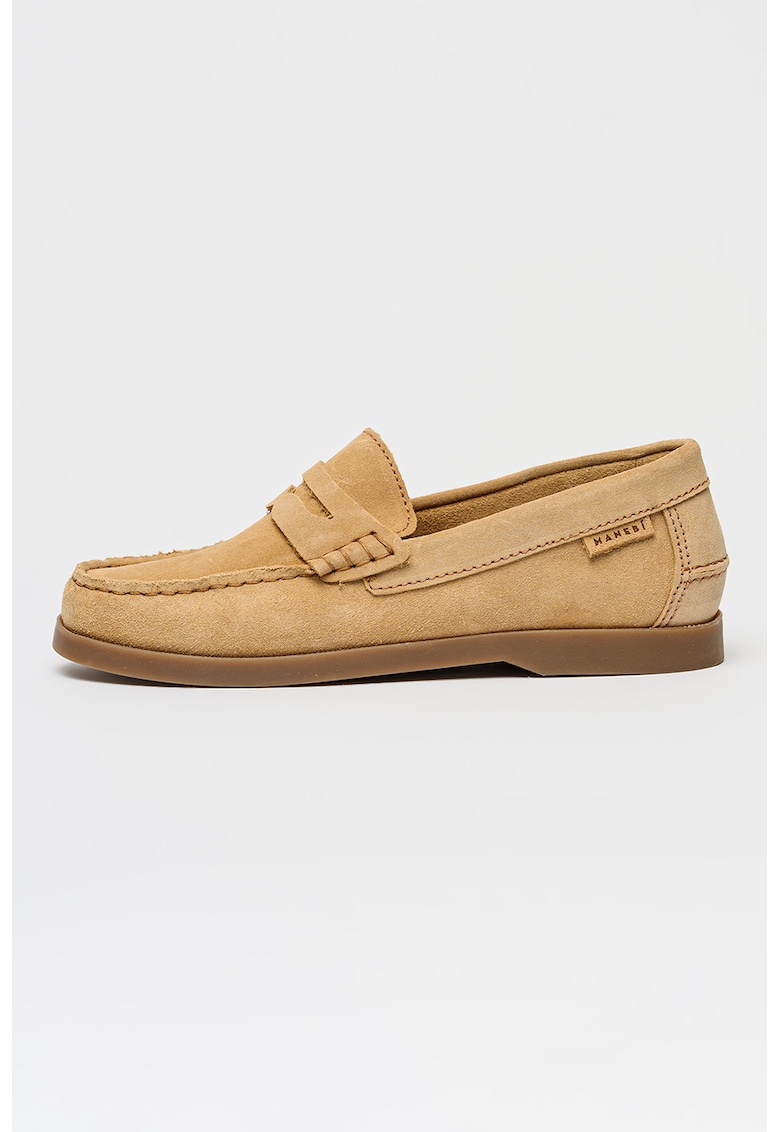 Pantofi loafer penny din piele intoarsa Hamptons - Maro camel