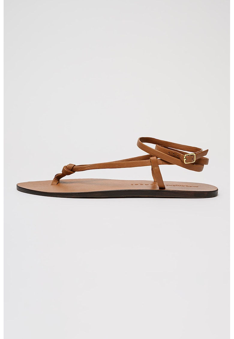 Sandale din piele cu bareta separatoare Kate - Maro camel