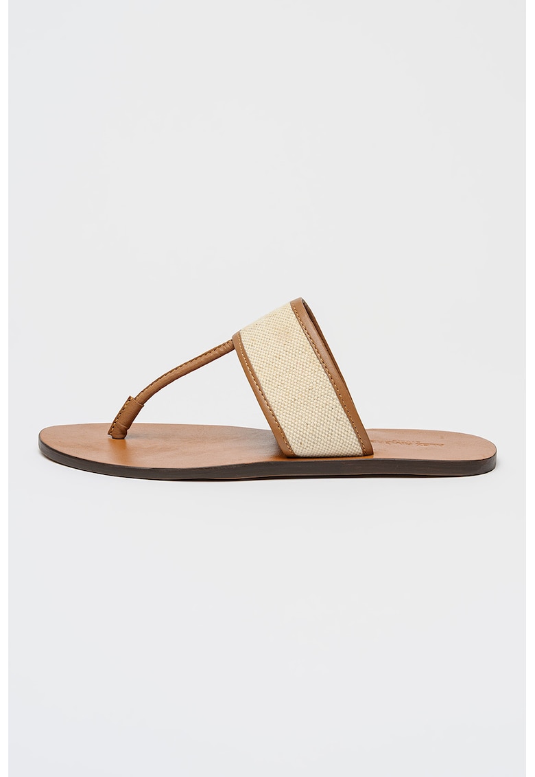 Papuci flip-flop din piele si panza Be - Maro Siena