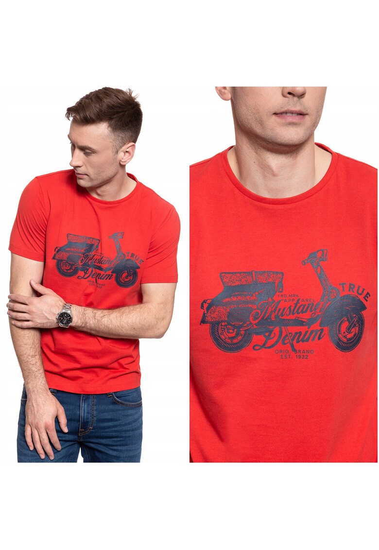 Tricou barbatesc Alex C Print - rosu - bumbac - croiala regular -