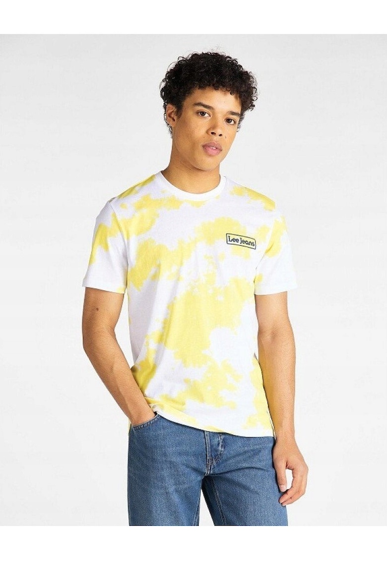 Tricou barbatesc TIE DYE TEE - bumbac - alb - cu logo galben -