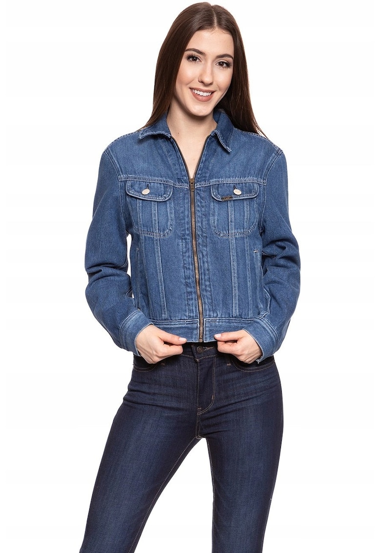 Jacheta dama - zip cropped - jeans - regular - albastru - Marime