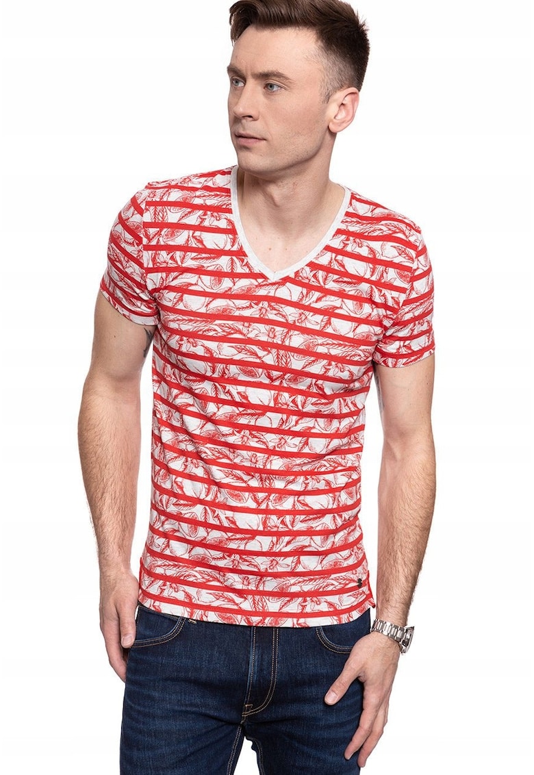 Tricou barbatesti AARON C FLORAL AOP - rosu - 100% bumbac - Marime