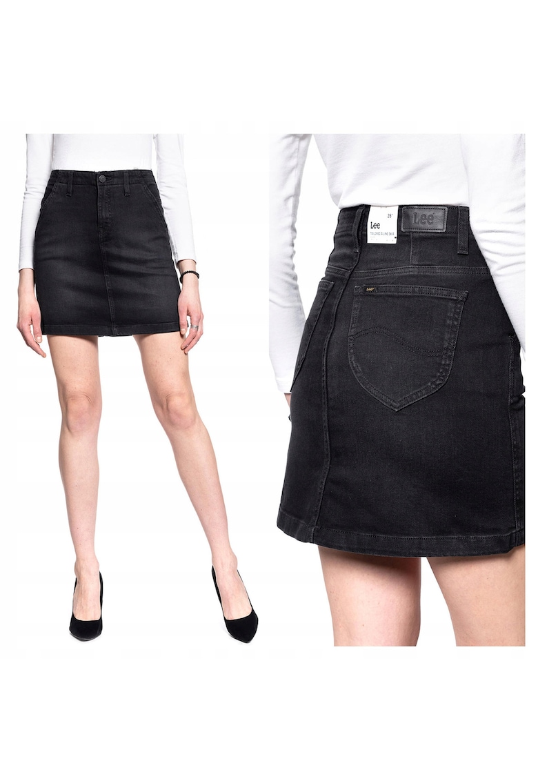 Fusta Dama - Tailored A Line - Regular Fit - Fermoar - Lungime Mini - Denim Aspect - Confortabila Si Lejera - Bumbac - ONE SIZE INTL - Negru