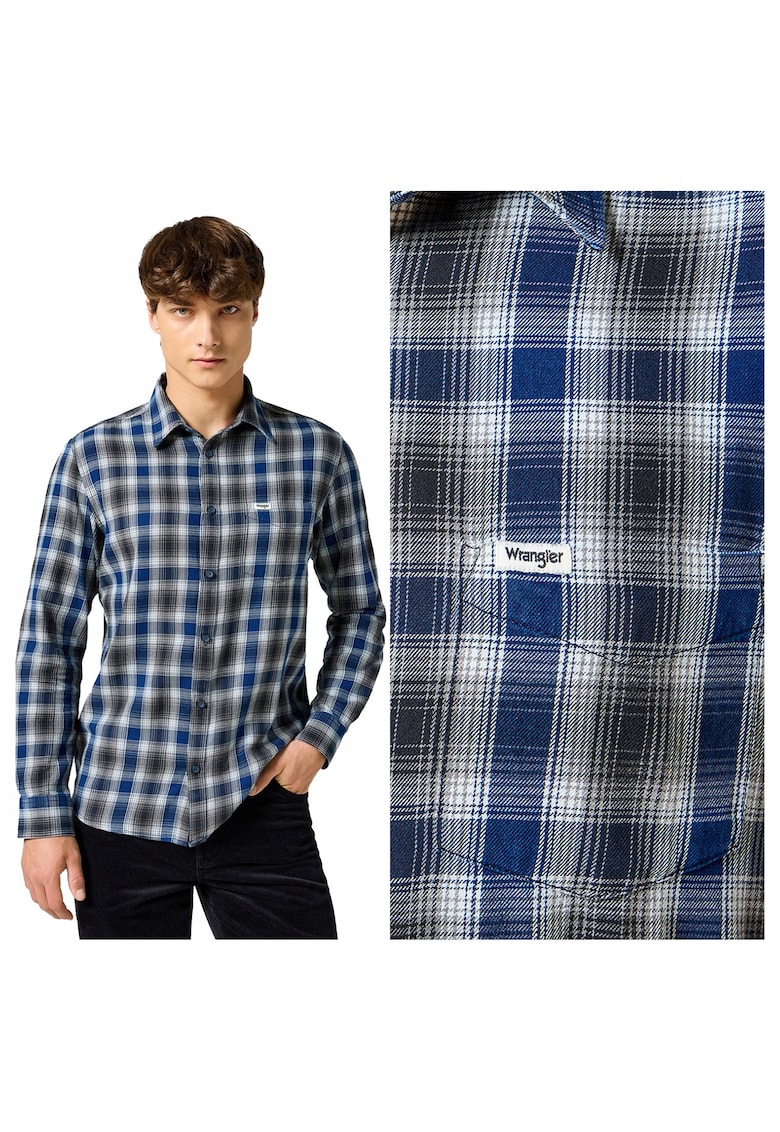 Camasa Barbati - 1PKT Shirt - Regular Fit - Design Clasic - Maneci Lungi - Cu Guler - Cu Nasturi - Bumbac - S INTL - Albastru