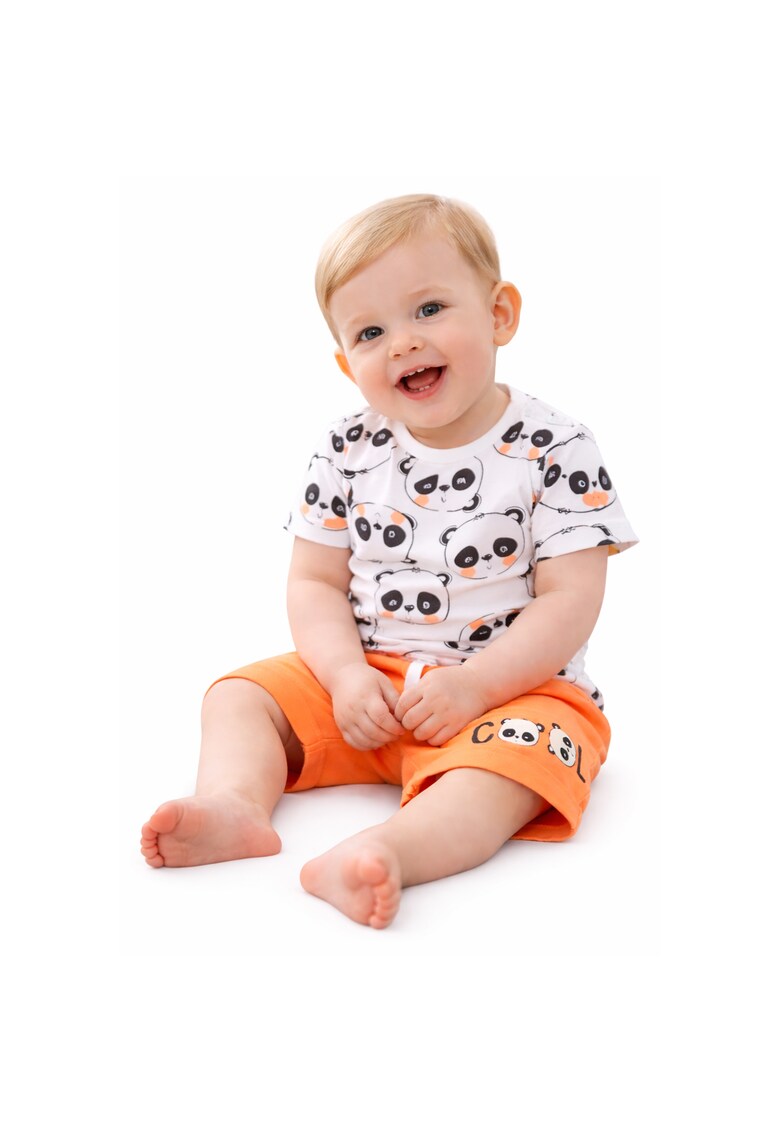 Compleu bebe nou-nascut din bumbac cu tricou si bermude Alb Portocaliu