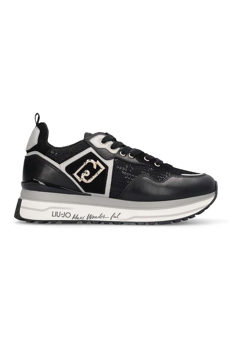 Pantofi sport din plasa cu garnituri din piele si logo lateral - Negru