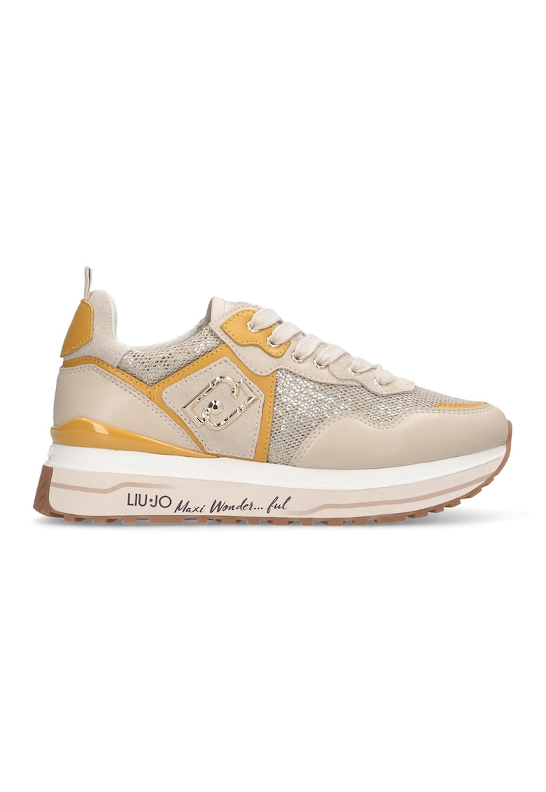 Pantofi sport din plasa cu garnituri din piele si logo lateral - Bej deschis/Ocru