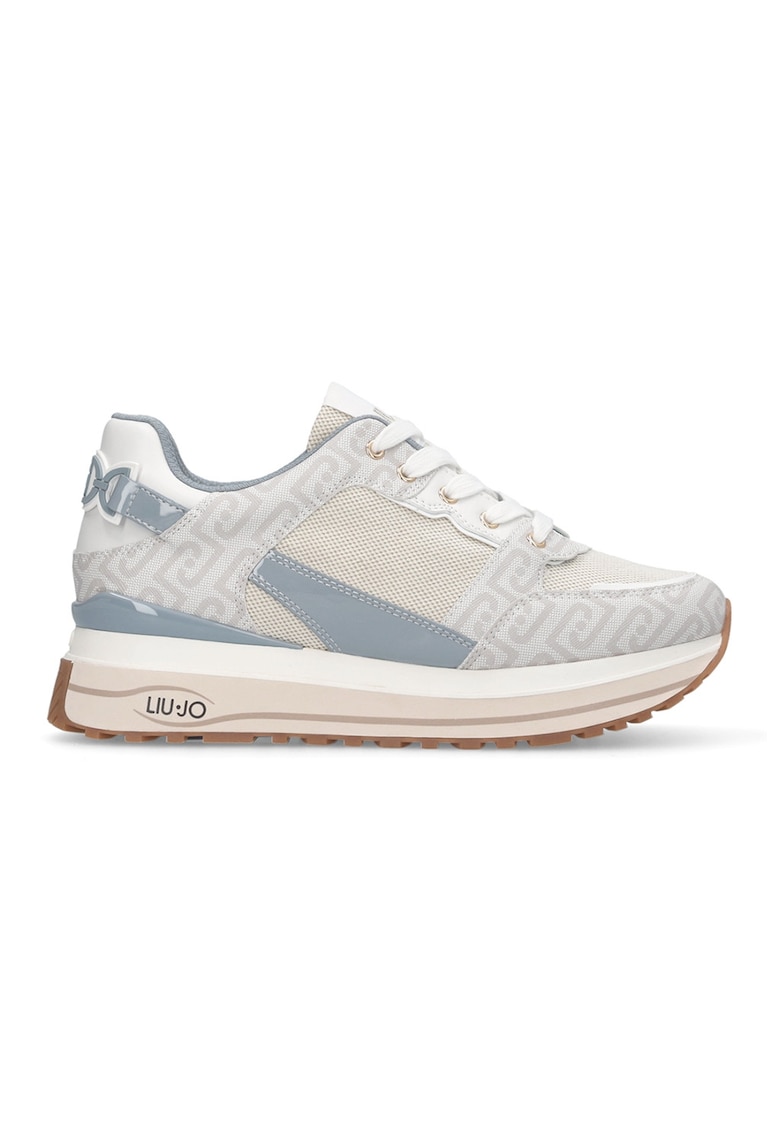 Pantofi sport low-cut cu model monograma - Alb/Albastru prafuit