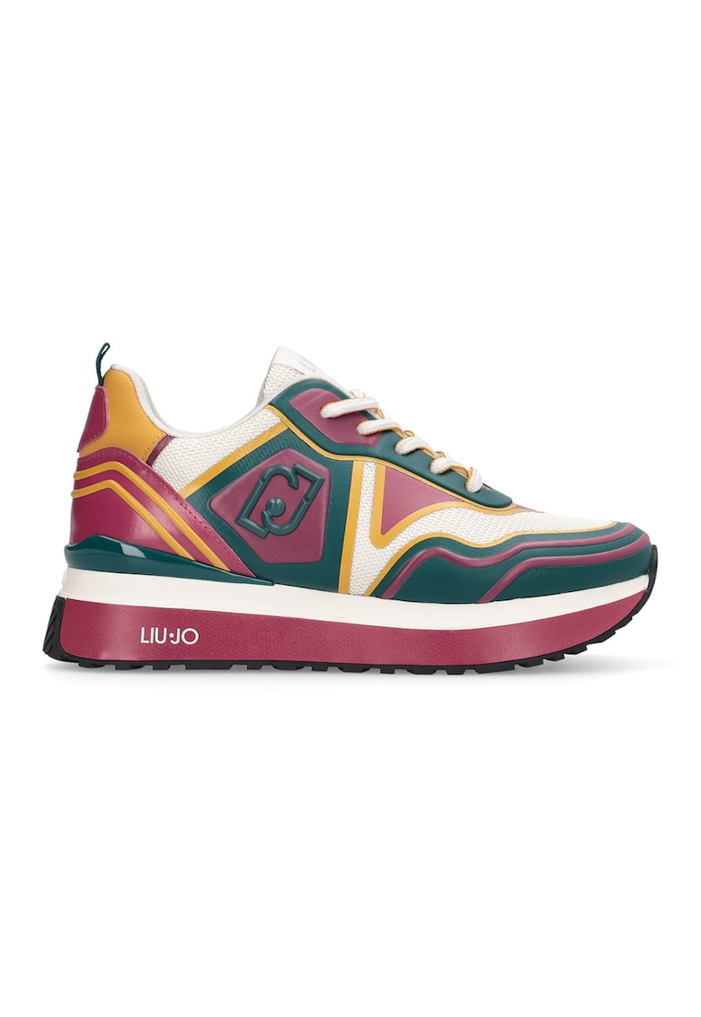 Pantofi sport cu talpa wedge si logo lateral - Multicolor