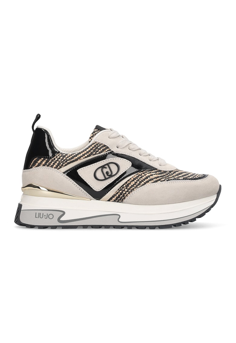 Pantofi sport din piele intoarsa cu talpa wedge si garnituri contrastante - Negru/Bej deschis
