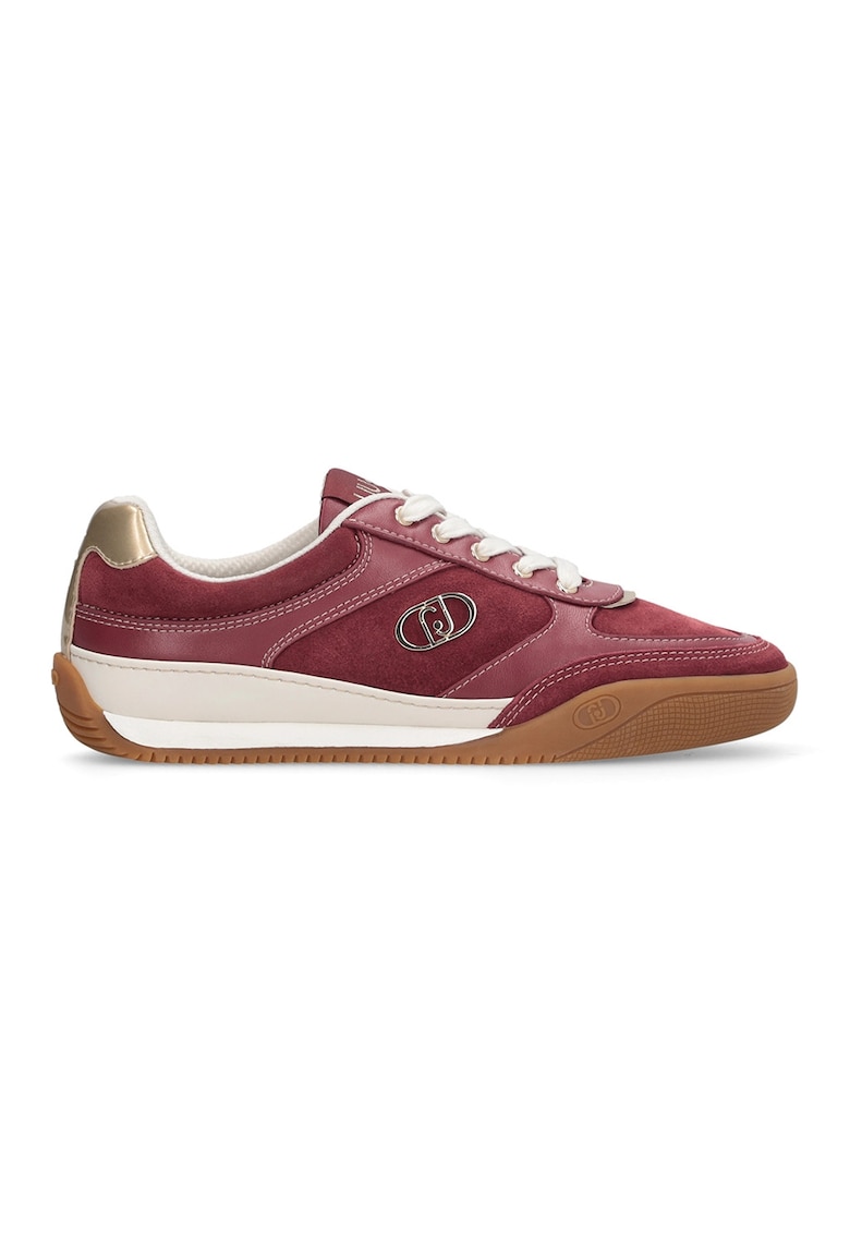 Pantofi sport din piele intoarsa cu talpa plata si insertii din piele ecologica - Rosu capsuna