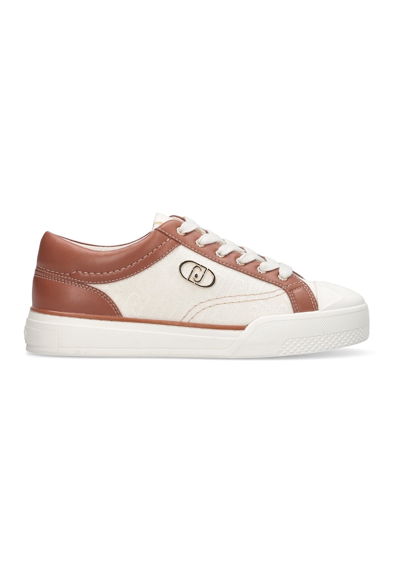 Pantofi sport low cut cu garnituri din piele ecologica - Alb/Maro scortisoara