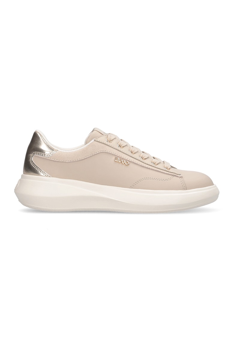 Pantofi sport cu garnituri din piele - Bej deschis