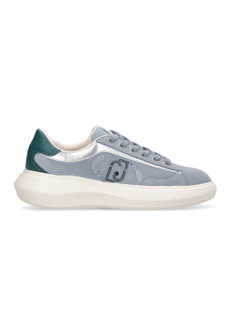 Pantofi sport din piele intoarsa cu logo - Albastru prafuit