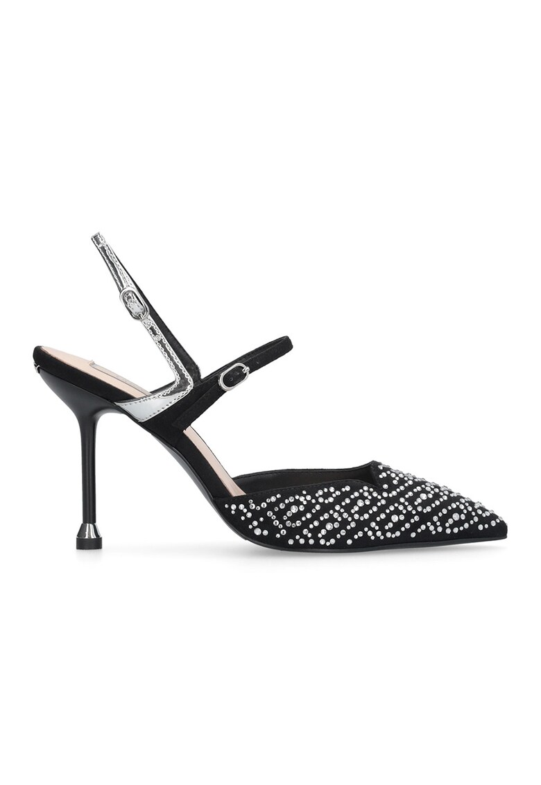 Pantofi din piele ecologica cu varf ascutit - Negru/Argintiu