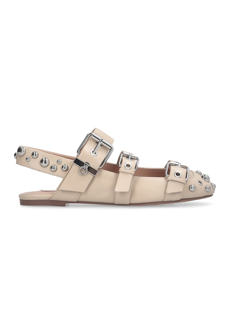 Pantofi din piele cu detalii metalice - Bej deschis