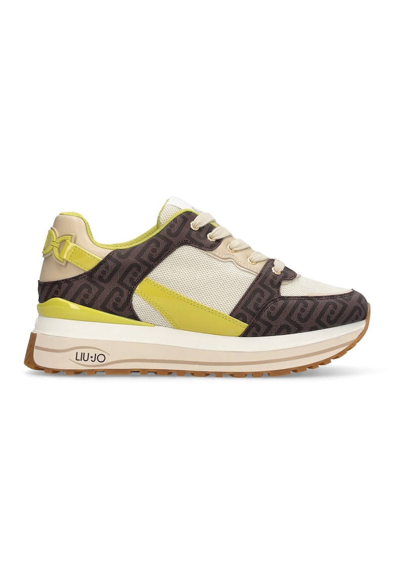 Pantofi sport low-cut cu model monograma - Verde lime/Crem/Maro pamantiu