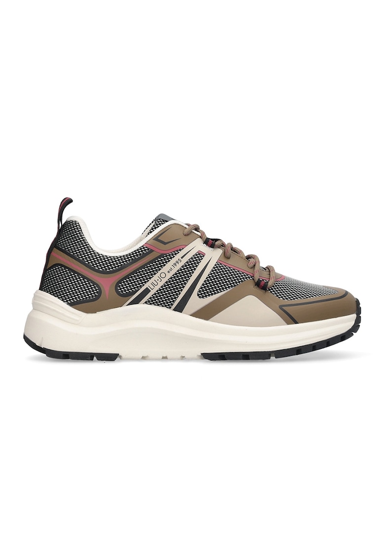 Pantofi sport cu insertii din material textil - Negru/Maro deschis