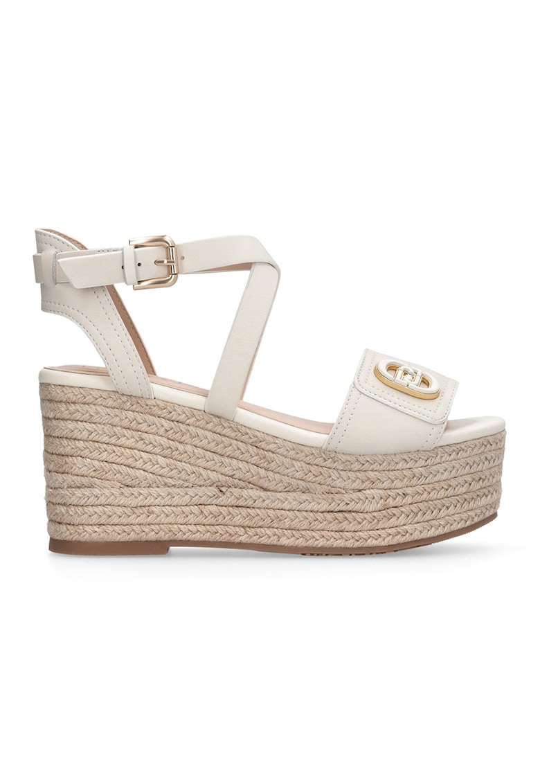 Sandale-espadrile de piele cu catarama - Bej deschis