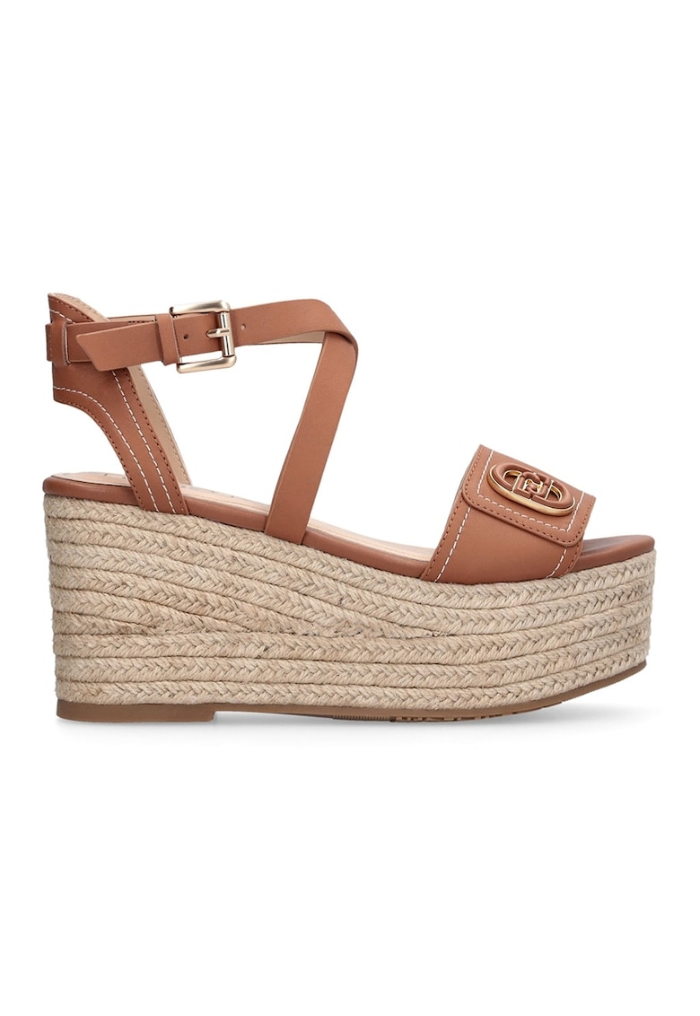 Sandale-espadrile de piele cu catarama - Caramel/Bej deschis